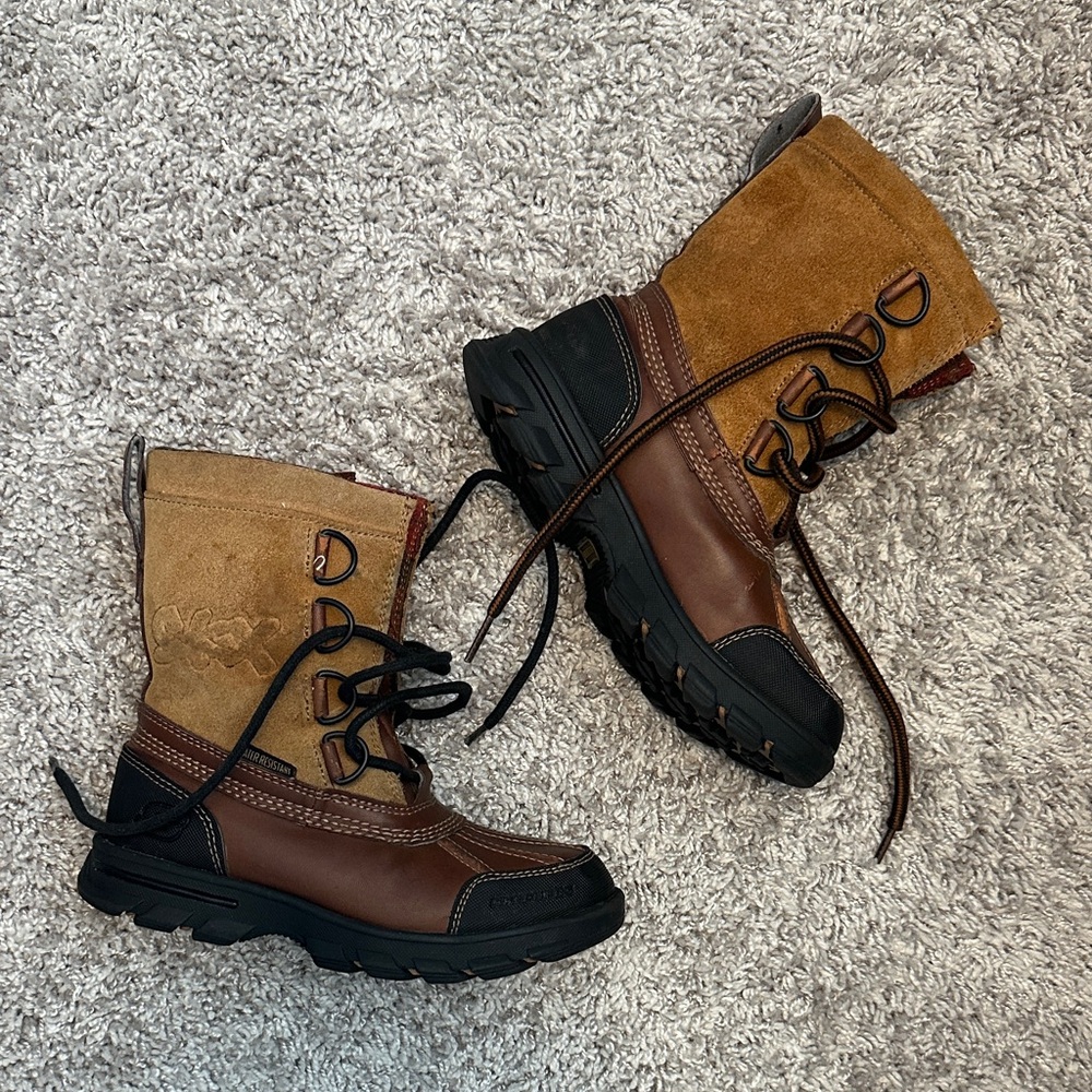 Skechers Kids Winter Boots Water Resistant Brown Tan Lace Up Hiking US Size 13